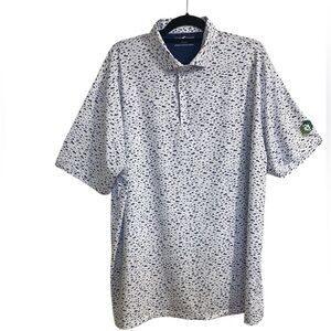 Horn legend Men's White and Blue Patterned polo Shirt 2XL performance outdoors